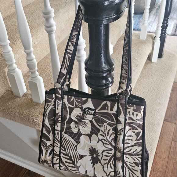 Beach by CLC Neoprene Brown, Ivory and Tan Tropical Floral Print Shoulder Bag - Picture 4 of 14